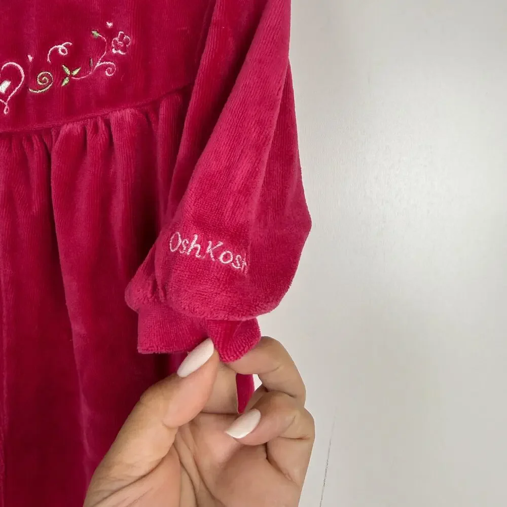 Vtg 90s OshKosh B'Gosh Velvet Footed Jumpsuit Collar Dark Pink - 6-9 Months